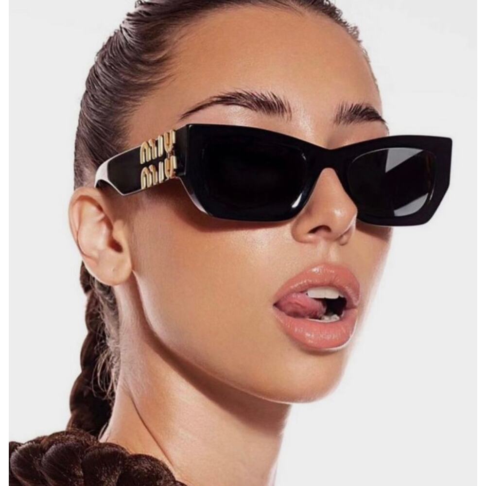 NEW Miu Miu MU09WS Black Gold Cat Eye Sunglasses